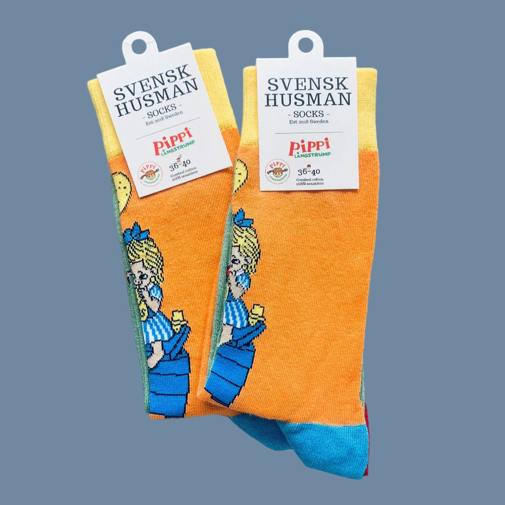 2 Paar Pippi-Langstrumpf-Socken Pippi bäckt Plinsen mit Label Größe 36-40
