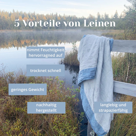 Leinenhandtuch am Badesteg morgens am See dazu 5 Vorteile von Leinen als Text
