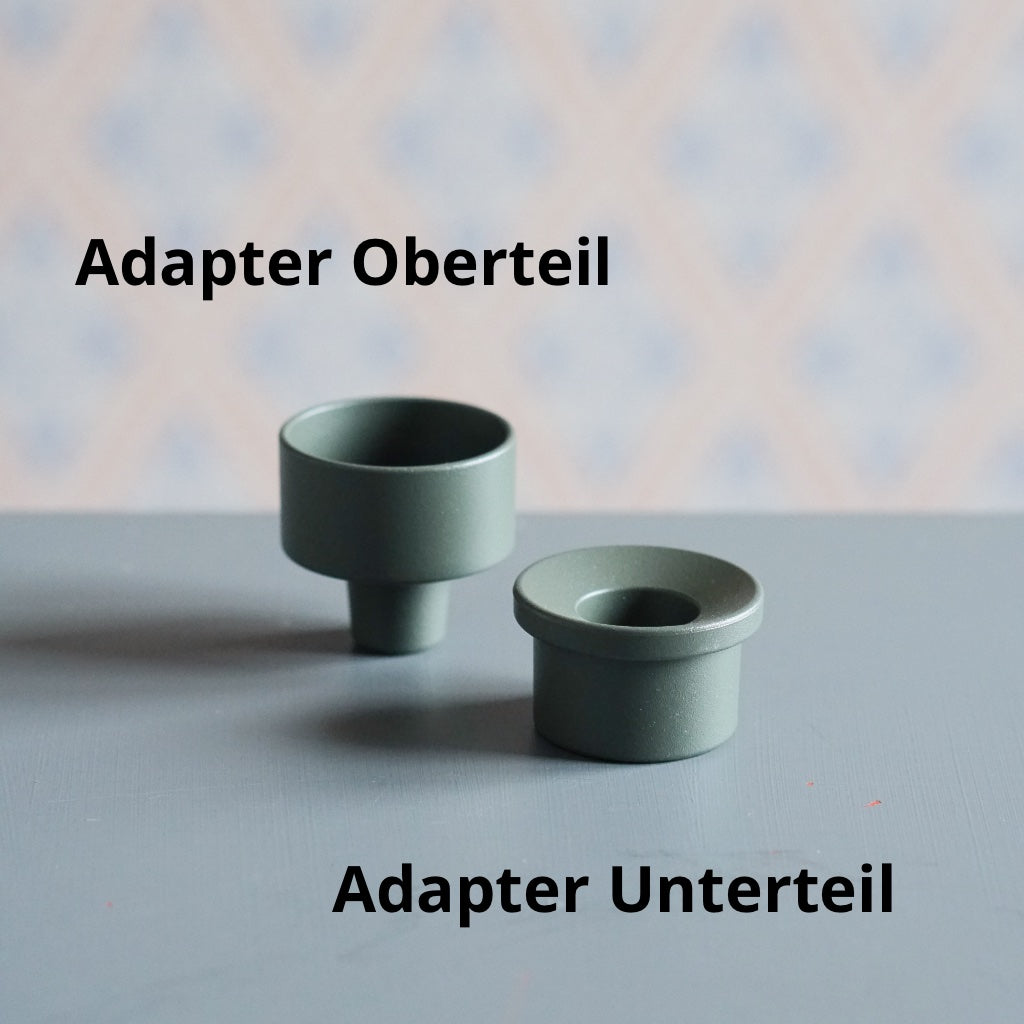 Adapeter Oberteil und Adapter Unterteil dunkelgrün mit Beschriftung