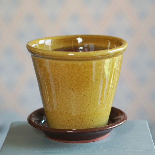 Blumentopf Keramik gelb mit Untersetzer