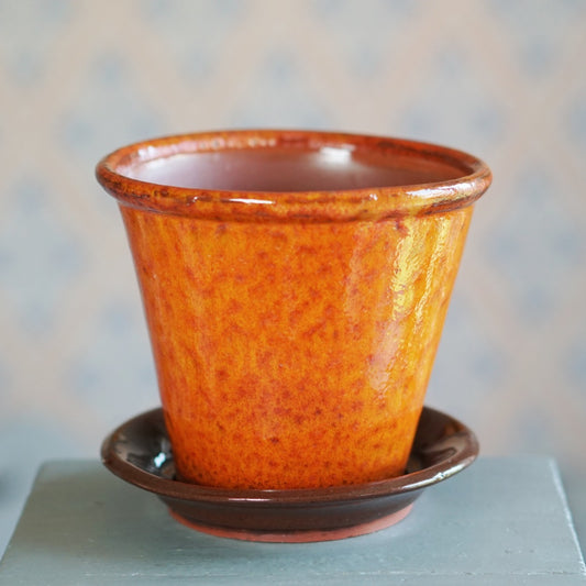 Blumentopf Keramik orange mit Untersetzer