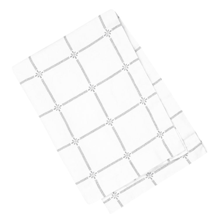 zusammengefaltetes Handtuch mit Muster Classic in grau, unterbrochene Linien als Gitter angeordnet, an den Kreuzungspunkten die typische Shyness-Blüte