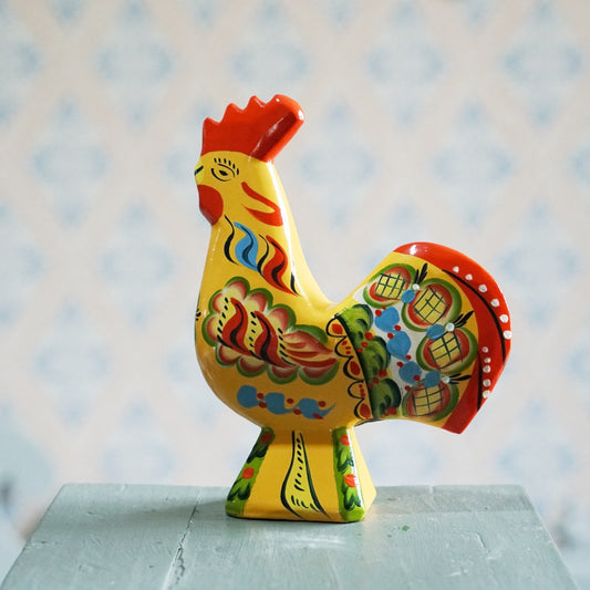 gelber Dalahahn Original mit roten Schwanzenden