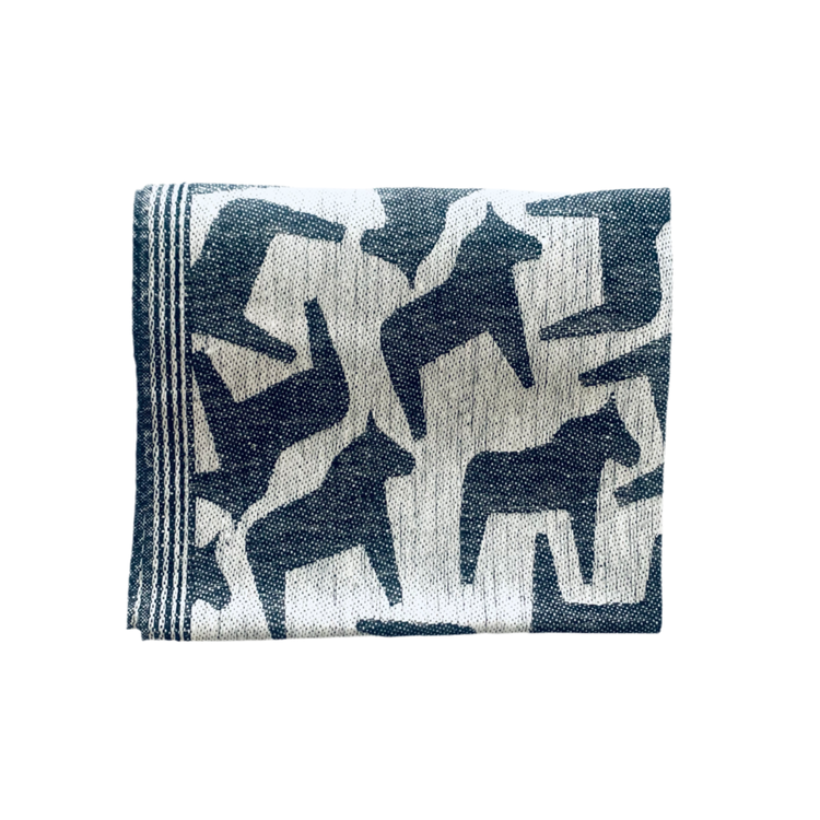 Handtuch mit Muster Dalapferd zusammengefaltet in schwarz