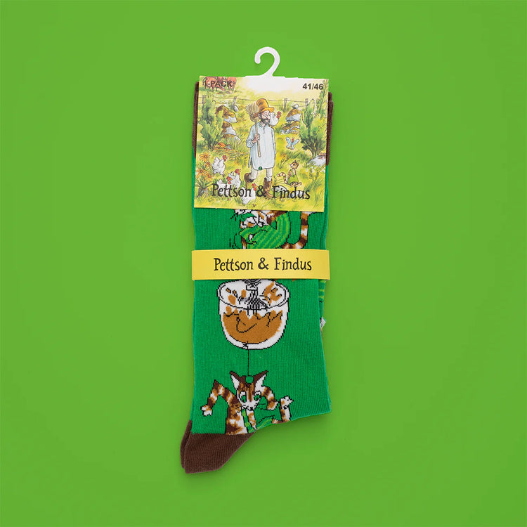 Socken Pettersson & Findus „Findus rührt Pfannkuchenteig“ 80% Baumwolle, 15% Nylon, 5% Spandex