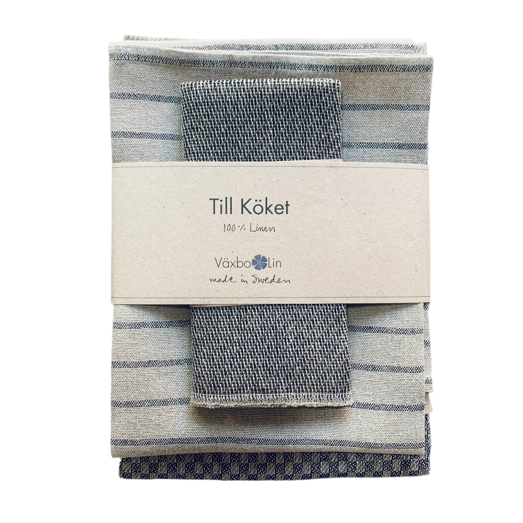 Geschenkset Till köket in schwarz zusammengefaltet und mit Banderole