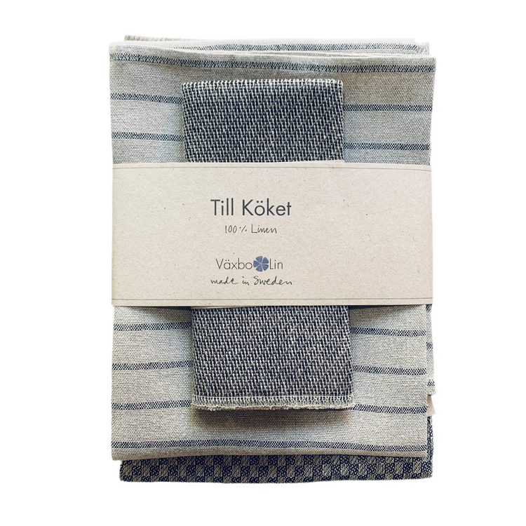 Geschenkset Till köket in schwarz zusammengefaltet und mit Banderole