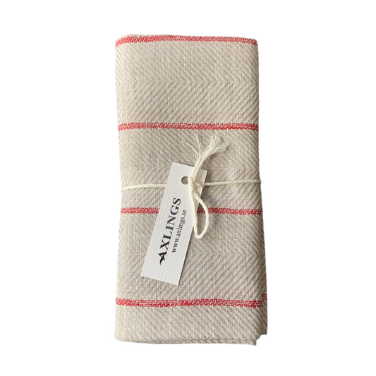 Geschirrtuch Marulk in rot aus Leinen mit Schnur zusammengebunden
