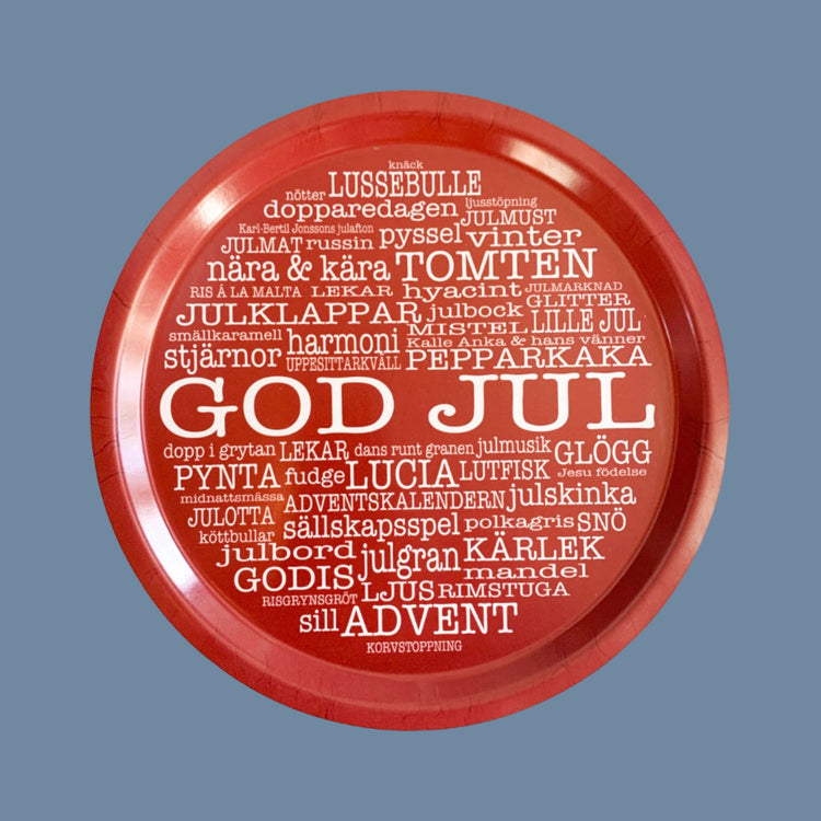 Holztablett rund „God Jul“ rot/weiß