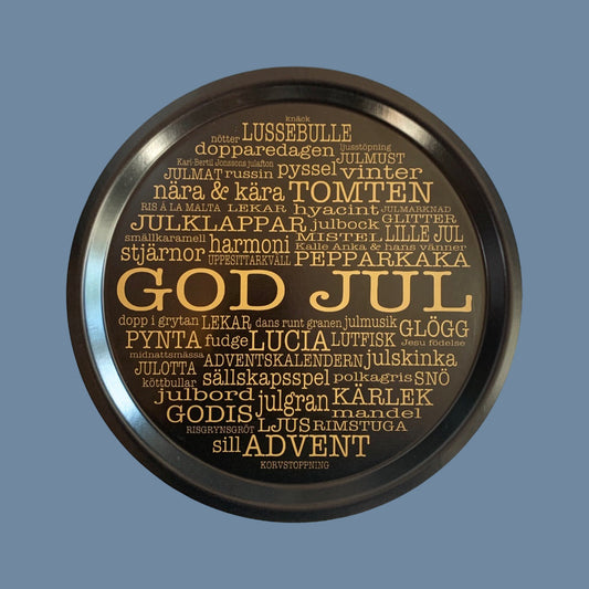 Holztablett rund „God Jul“ schwarz/gold