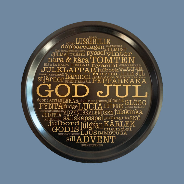 Holztablett rund „God Jul“ schwarz/gold