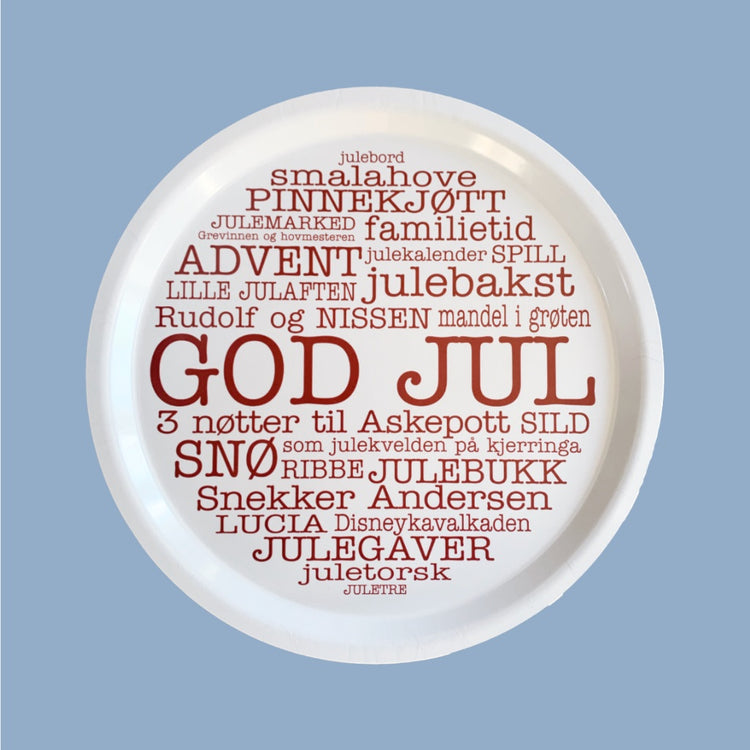 Holztablett rund „God Jul“ weiß/rot