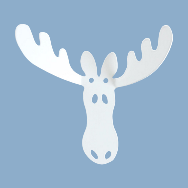 Haken in Form eines Elchkopfes aus Meall in weiß von Spegels