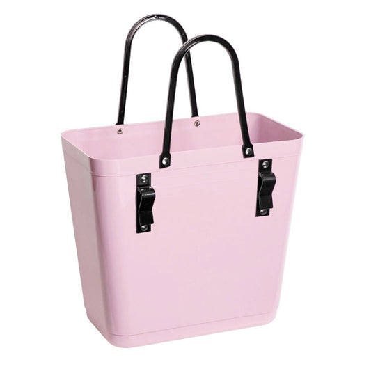 Hinza Fahrradtasche mit zwei schwarzen Henkeln und zwei schwarzen Haken für die Besfestigung am Fahrrad in altrosa