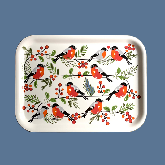 Holztablett rechteckig „Dompfaff” mit Herzen