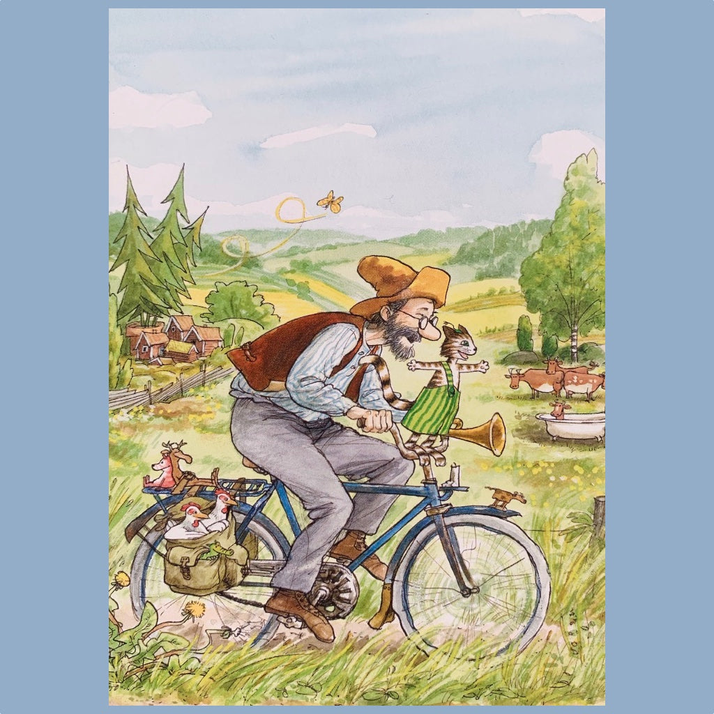 Postkarte Pettersson radelt