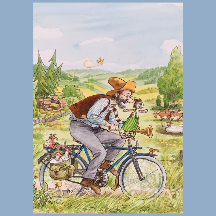 Postkarte Pettersson radelt