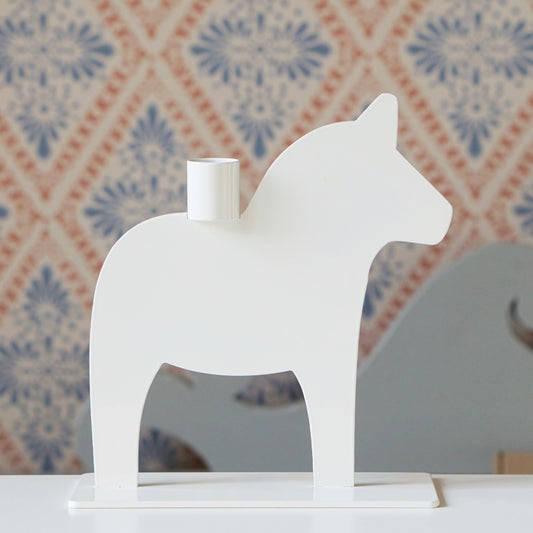 Kerzenhalter Metall „Dalarnapferd“ weiß