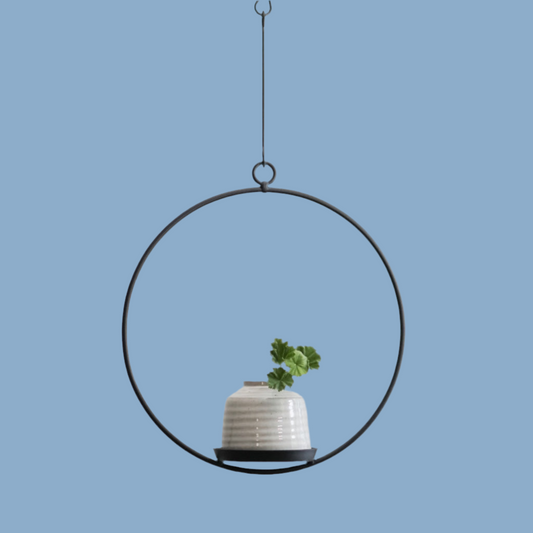 Kerzenhalter aus schwarzem Metall im Ring mit Teller für zum Beispiel eine Blume von Spegels