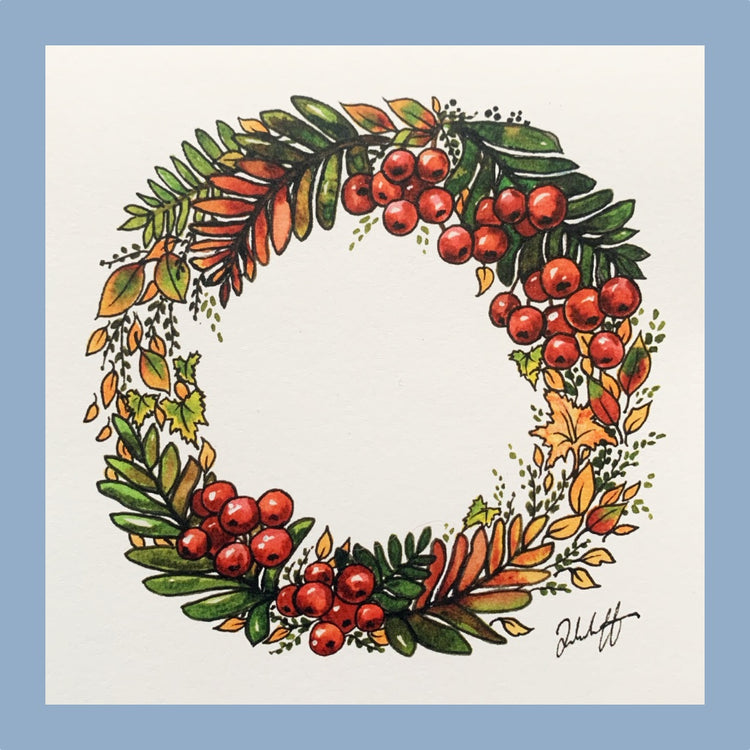 Klappkarte mit Motiv Vogelbeerkranz von Nya Makeriet erhältlich bei MYS