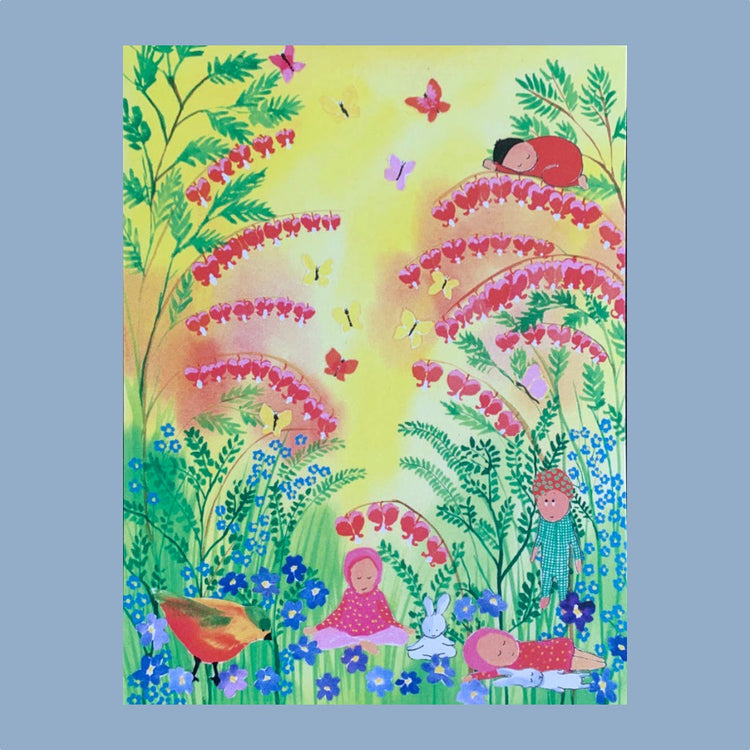 Auf Herzblumenranken schaukeln kleine Wesen