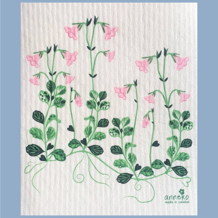 illustrierte Linneapflanzen mit Blüten, Blättern, Wurzeln auf weißem Grund, in der rechten unteren Ecke das Anneko Logo in grün