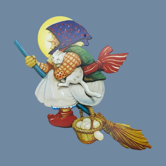 Osterhexe aus Pappe mit Eierkorb