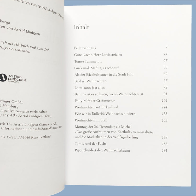 Inhaltsverzeichnis des Buches Pelle zieht aus und andere Weihnachtsgeschichten von Astrid Lindgren