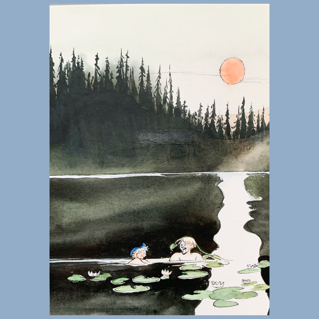 Postkarte Michel udn Alfred im See