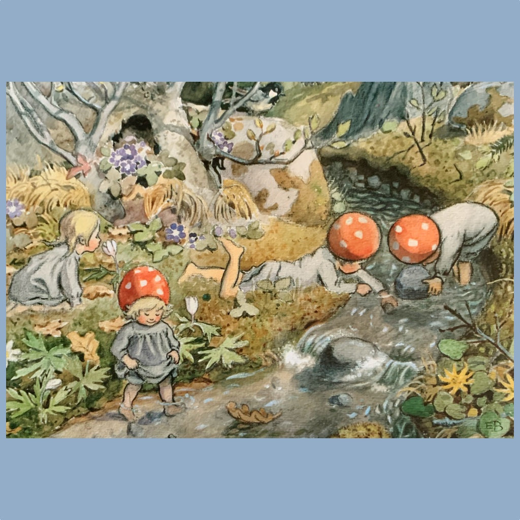 Postkarte Wichtelkinder mit Leberblümchen
