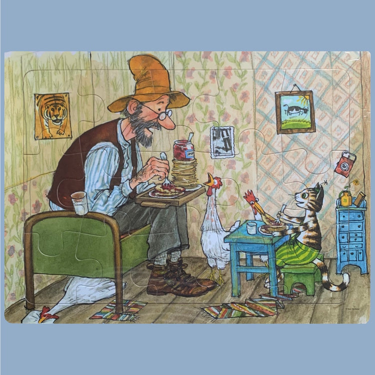 Rahmenpuzzel Holz „Pettersson & Findus essen Pfannkuchen“