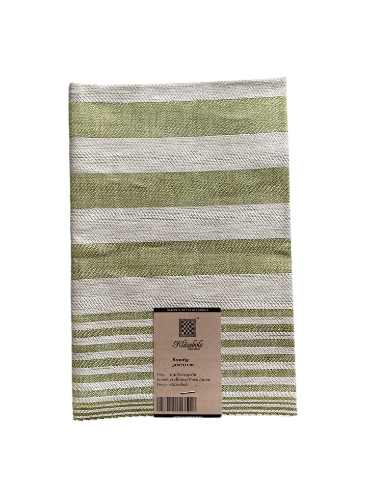 Lindgrünes Handtuch Randig aus Leinen von Klässbols Linneväveri