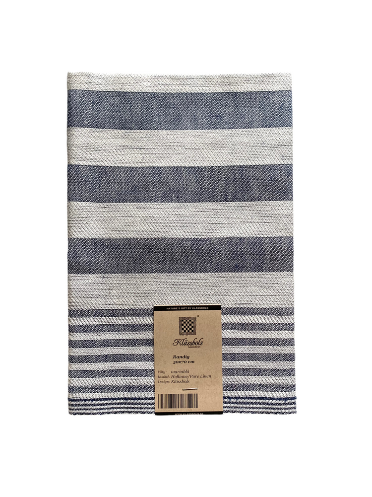 Marineblaues Handtuch Randig aus Leinen von Klässbols Linneväveri