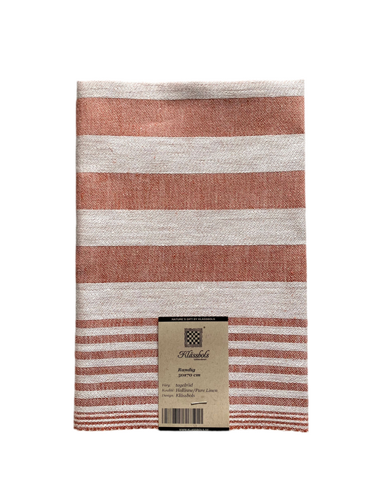 Ziegelrotes Handtuch Randig aus Leinen von Klässbols Linneväveri