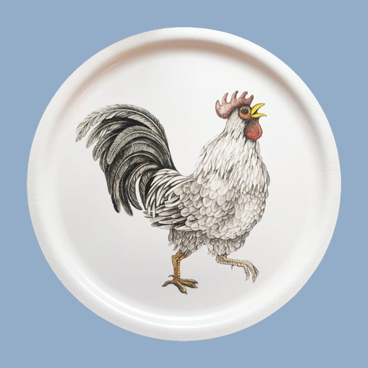 Rundes Tablett mit Motiv Hahn von Charlotte Nicolin