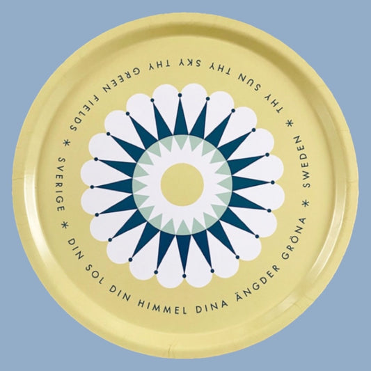 rundes Tablett mit Muster Sverige in gelb von David Linder