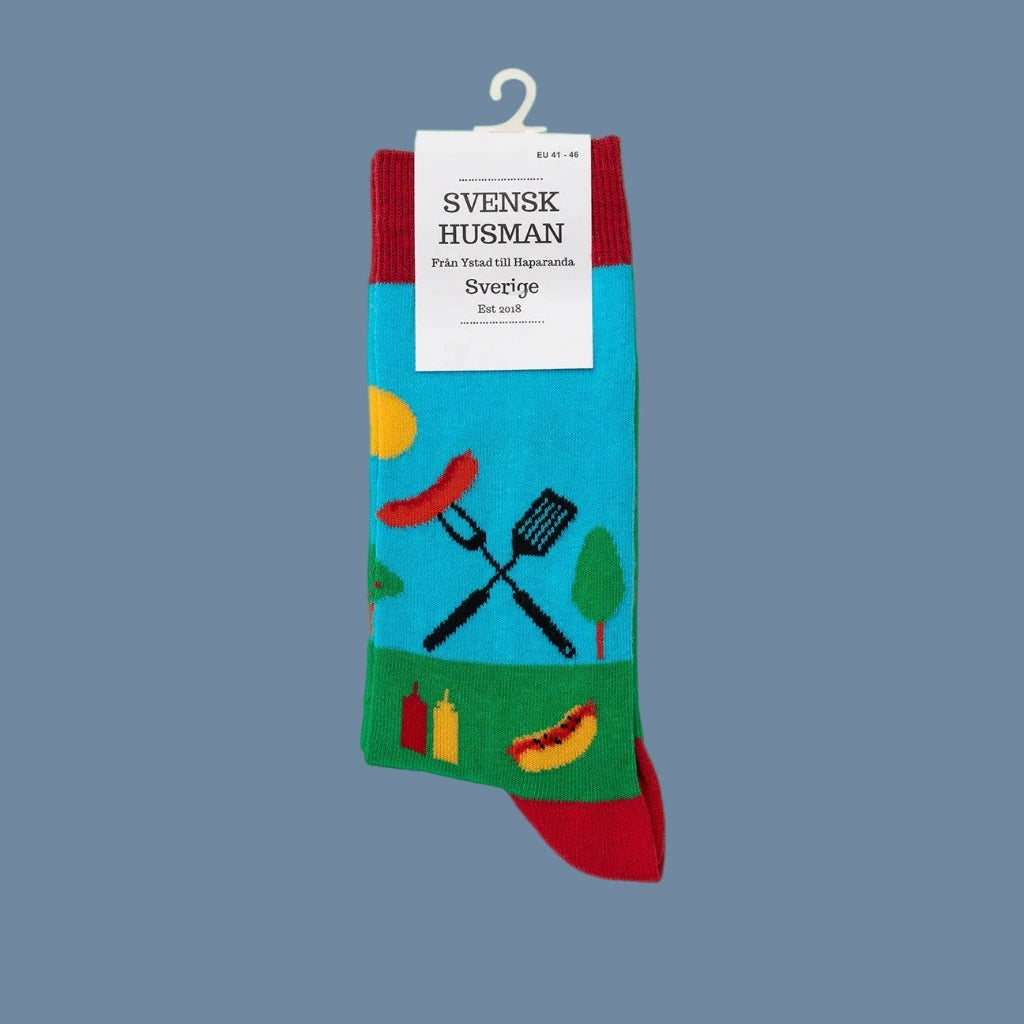 Socken mit Muster Grillfest mit Banderole
