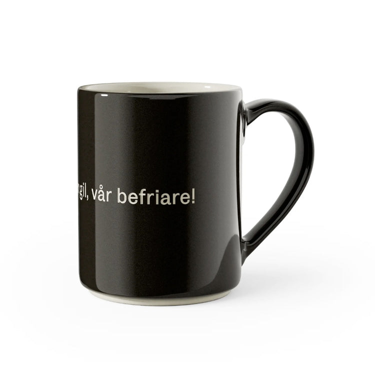 Schwarze Tasse aus Steingut mit Zitat aus Brüder Löwenherz von Astrid Lindgren