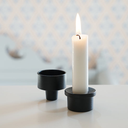 Kerzenhalter Adapter aus Metall schwarz von Ober- und Unterteil mit Kerze