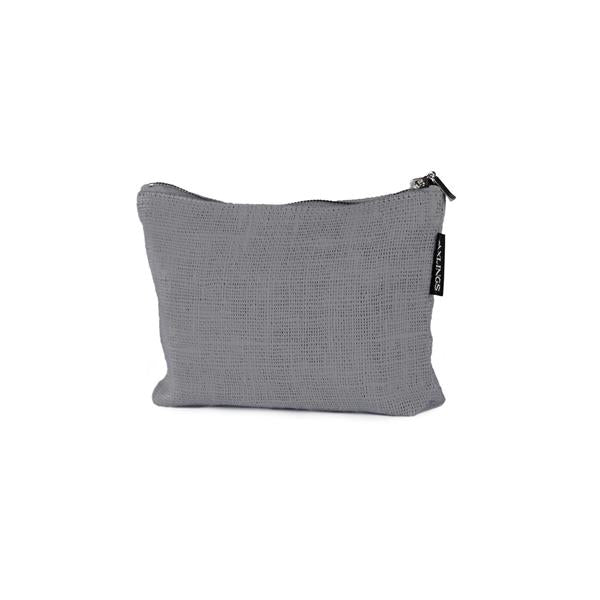 graue Kosmetiktasche aus Leinen, klein, mit Reißverschluss