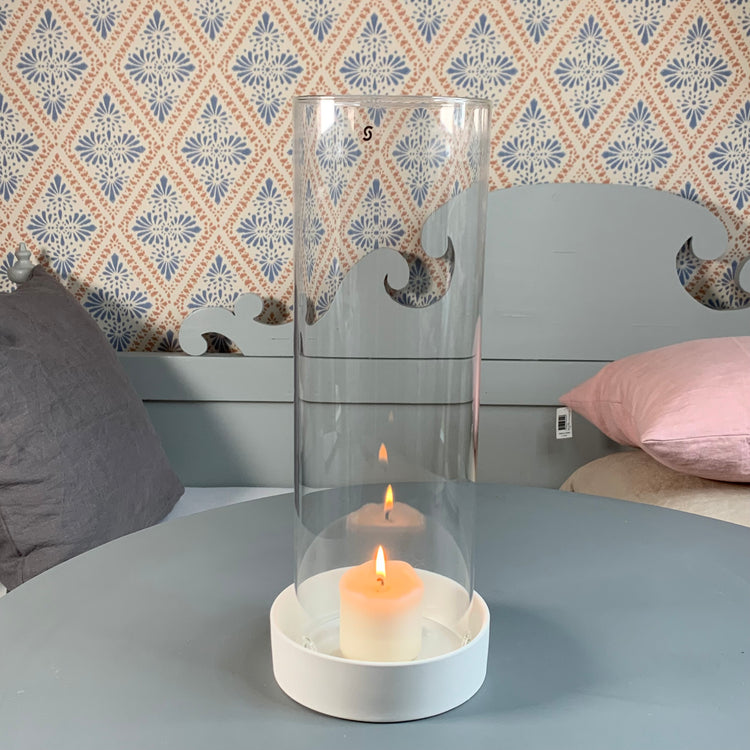 Windlicht/Zylinder „Storm“ Glas gerade mit Keramikschale Storm weiß