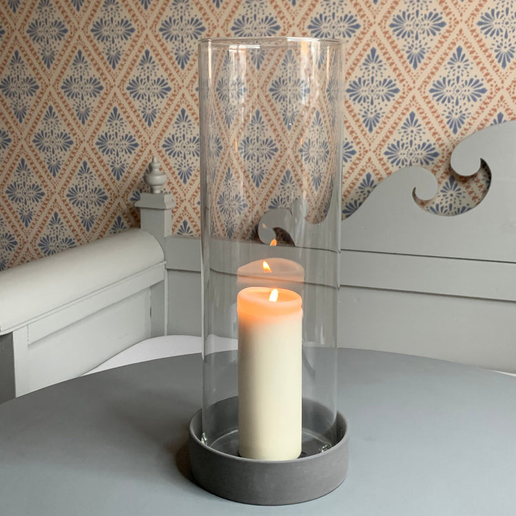 Windlicht/Zylinder „Storm“ Glas gerade mit Keramikschale Storm grau