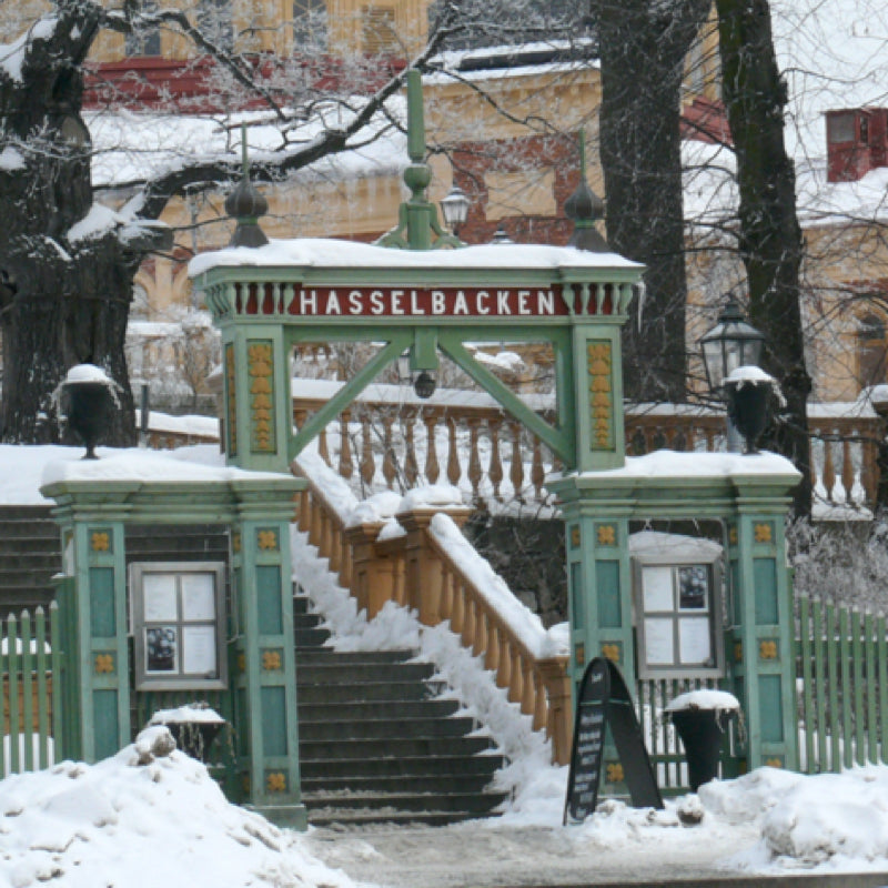 Der Eingang zum Hasselbacken im Winter