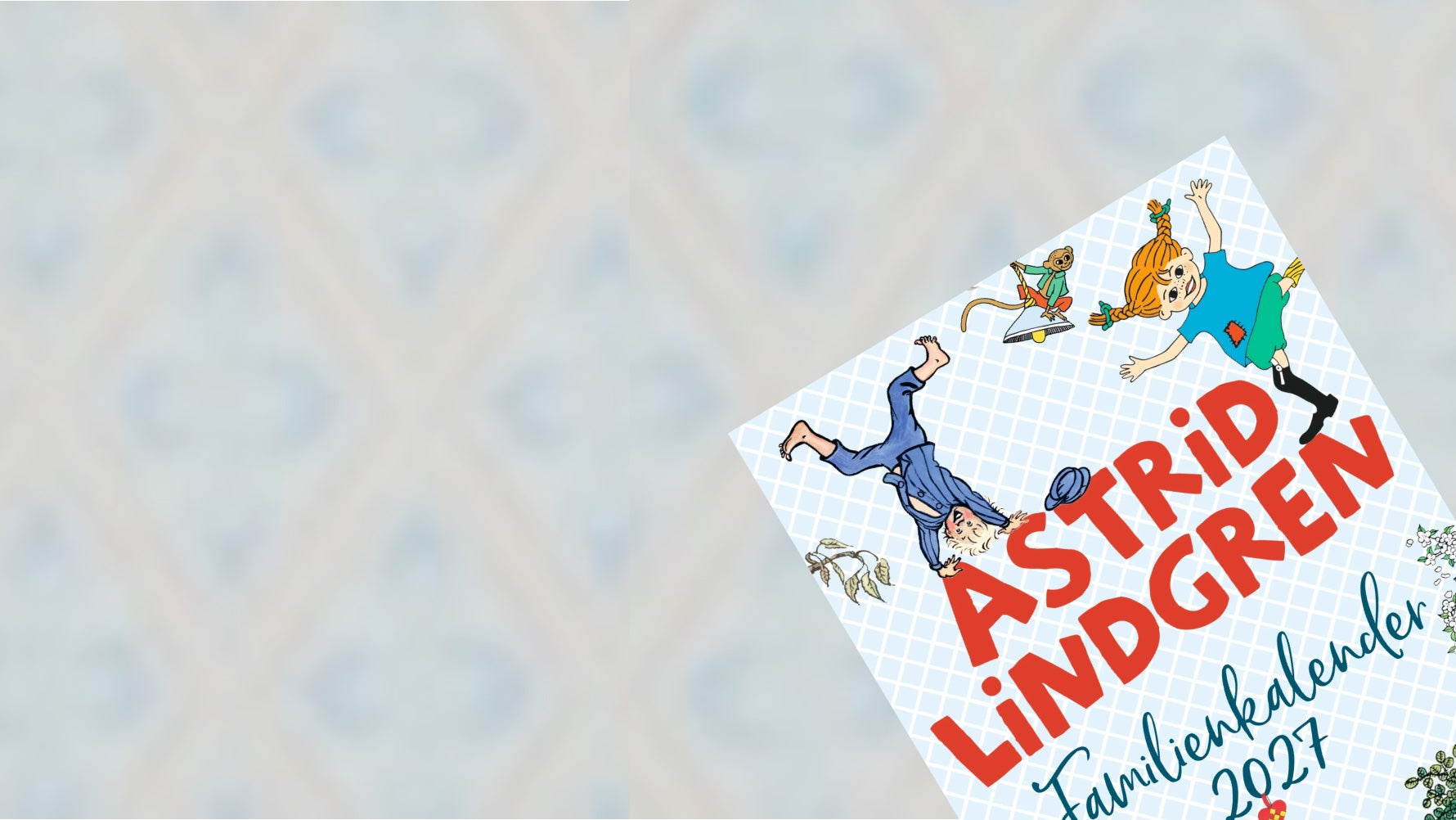 Astrid Lindgren Familienkalender vor Schwedentapete