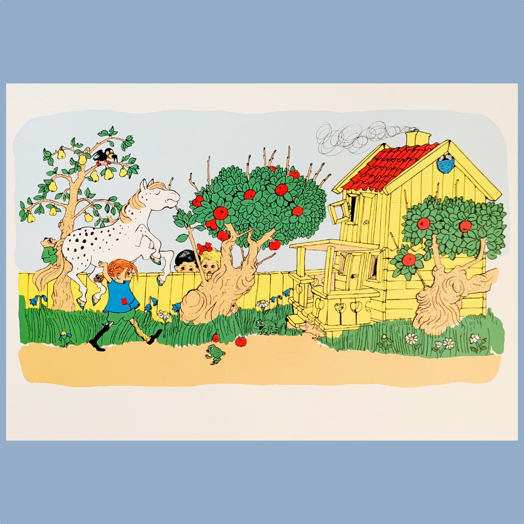 A4 Postkarte Pippi Langstrumpf und Villa Kunterbunt