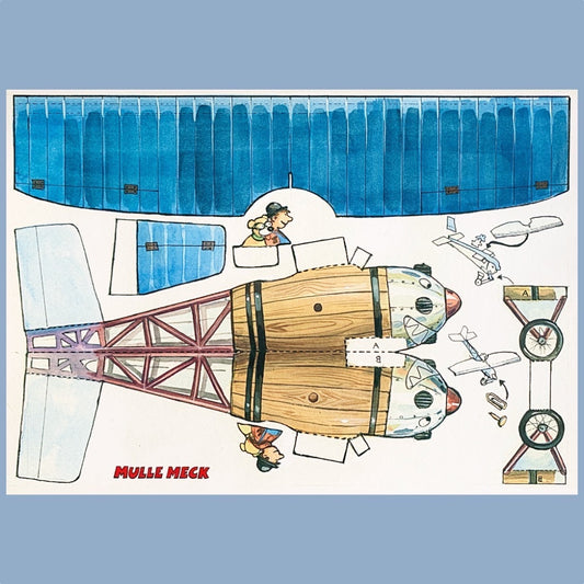 A4 Postkarte zum Ausschneiden mit Willy Werkels Flugzeug nach einem Kinderbuch erhältlich im Mys Shop