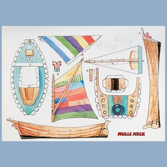 A4 Postkarte zum Ausschneiden mit Willy Werkels Schiff nach einem Kinderbuch erhältlich im Mys Shop
