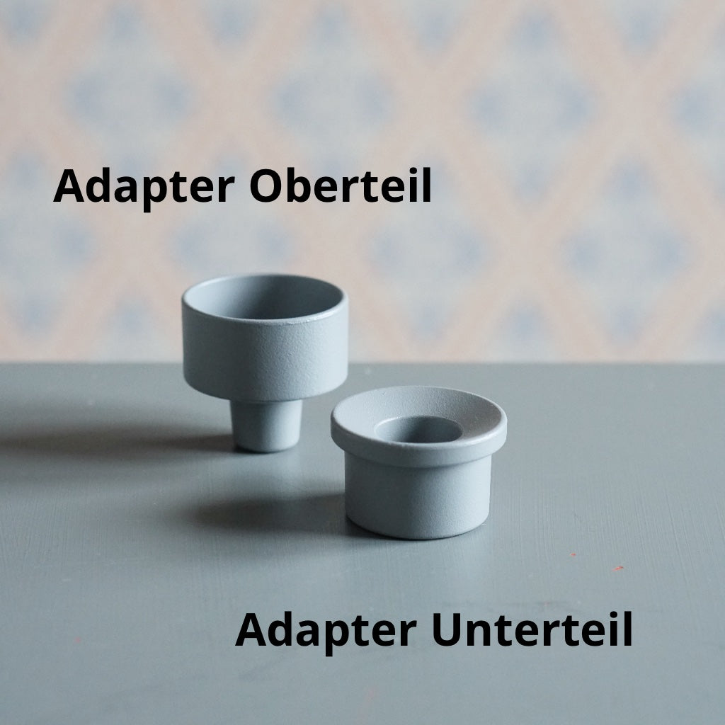 Adapter Oberteil und Adapter Unterteil nebelblau mit Beschriftung