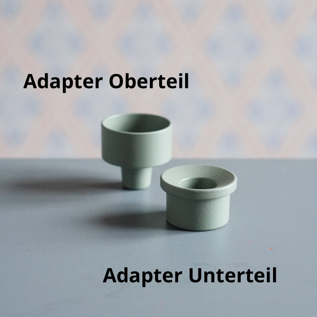 Adapter Oberteil und Adapter Unterteil wiesengrün mit Beschriftung
