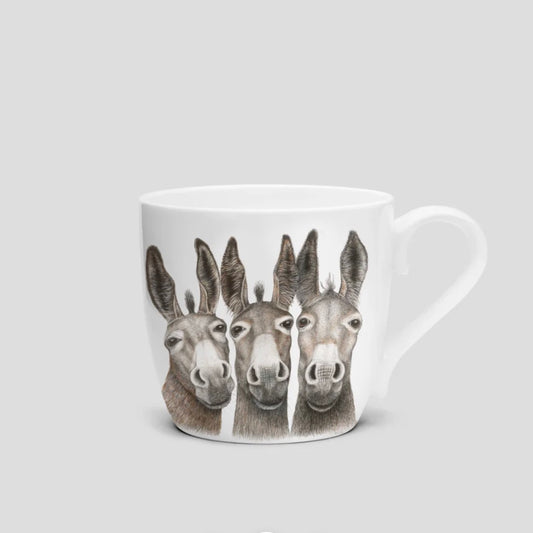 Tasse aus Porzellan mit Eseln auf Vorder- und Rückseite